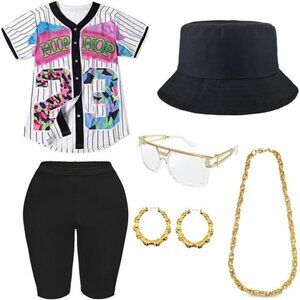 Gionforsy 80s 90s Outfit for Women, Hip Hop Rapper Costume Accessories Baseball